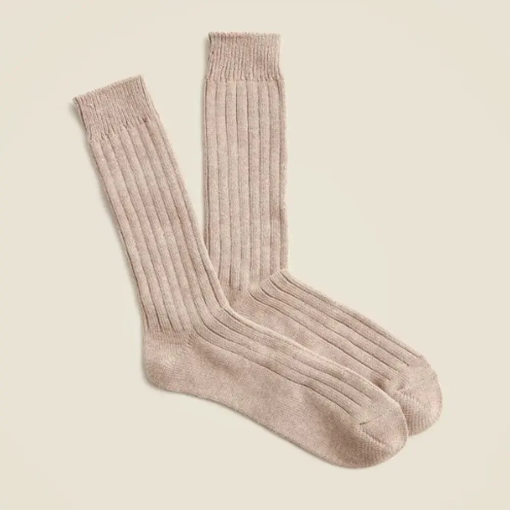 J.Crew Mens Ribbed Socks One Size Gray Brown Cotton Blend Mid Calf Lightweight